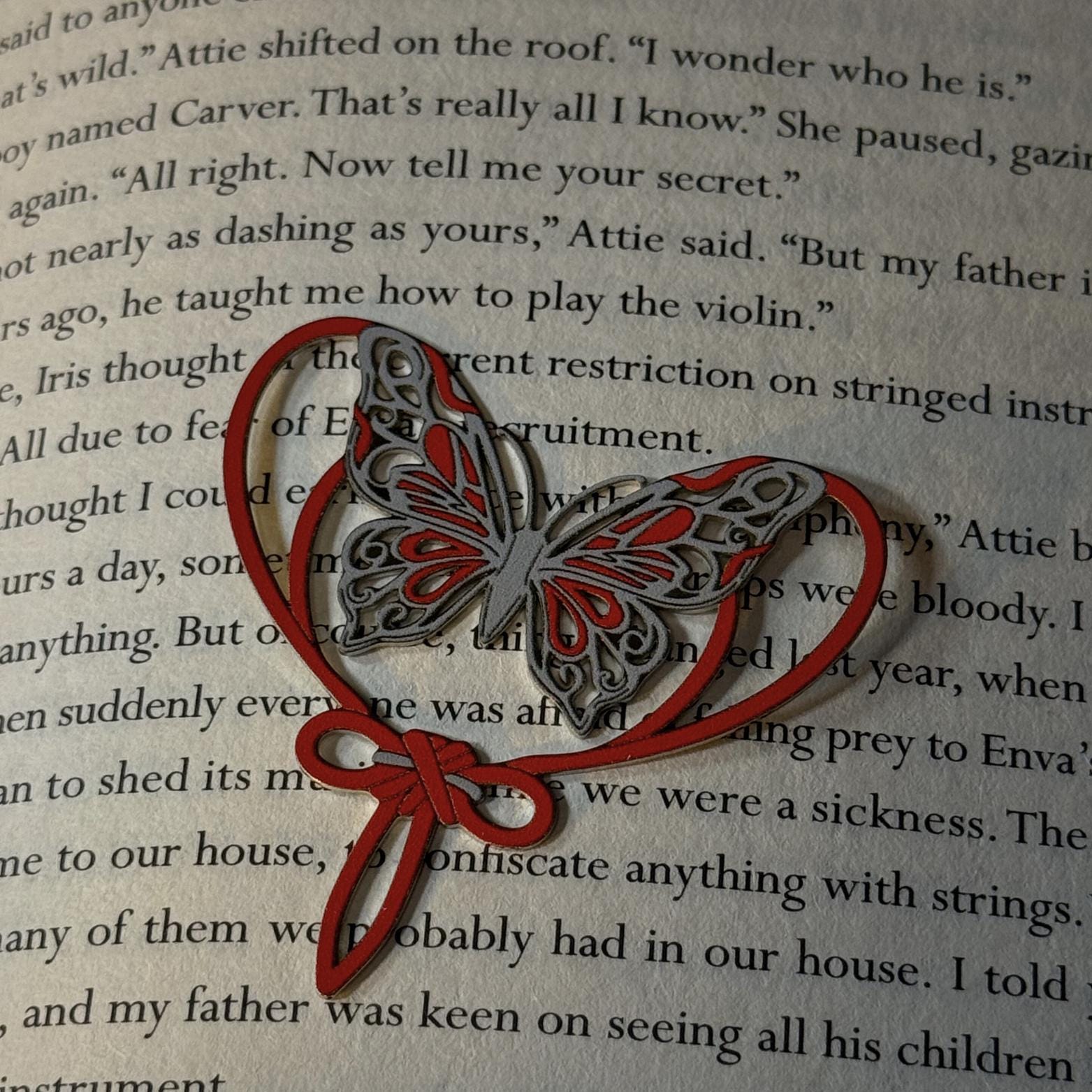 TGCF Silver Butterfly Metal Bookmark | Heaven Official's Blessing Red String of Fate | Hua Cheng Danmei Page Marker | Original Design